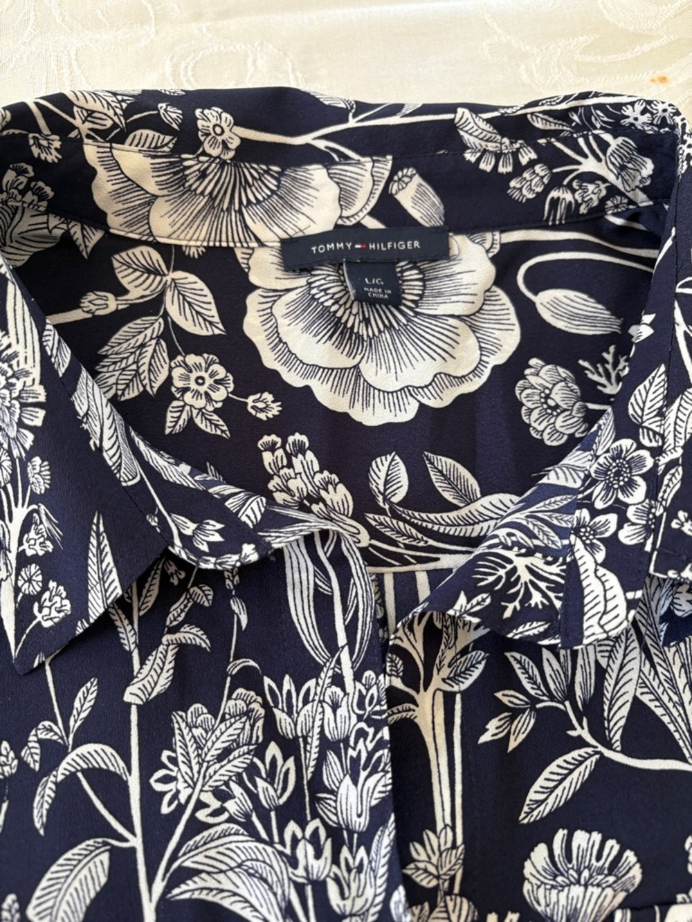 Tommy Hilfiger Navy and White Floral Button-Down Shirt